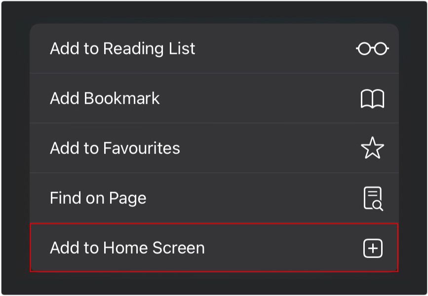 Apple iOS Safari Browser Add to Home Screen Icon