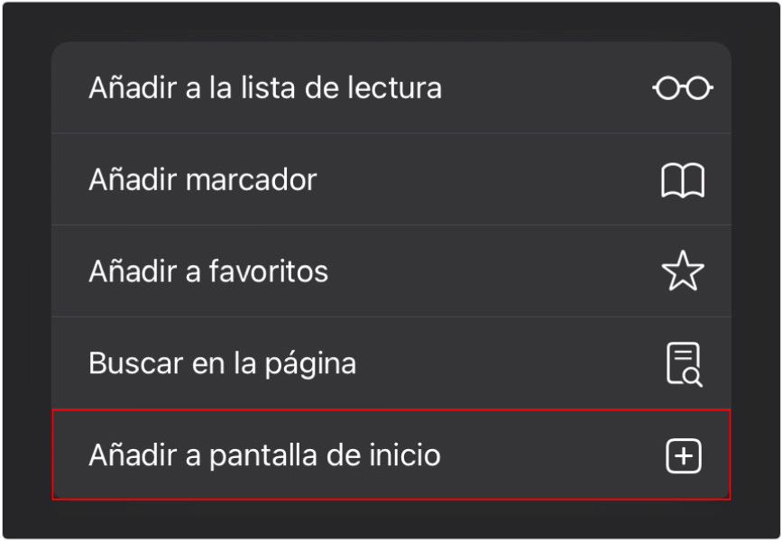 Captura de pantalla Android Apple iOS Safari Navegador "Añadir a pantalla de inicio"
