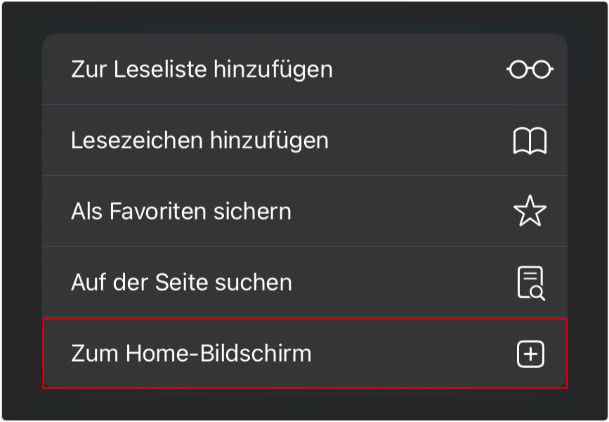 Screenshot Apple iOS Safari Browser Zum Home-Bildschirm Icon